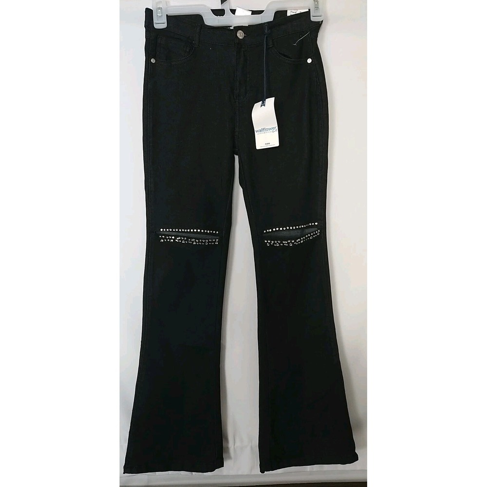 Wallflower Girl Black The Haily Flare Leg Knee Slit Jeans Size 16